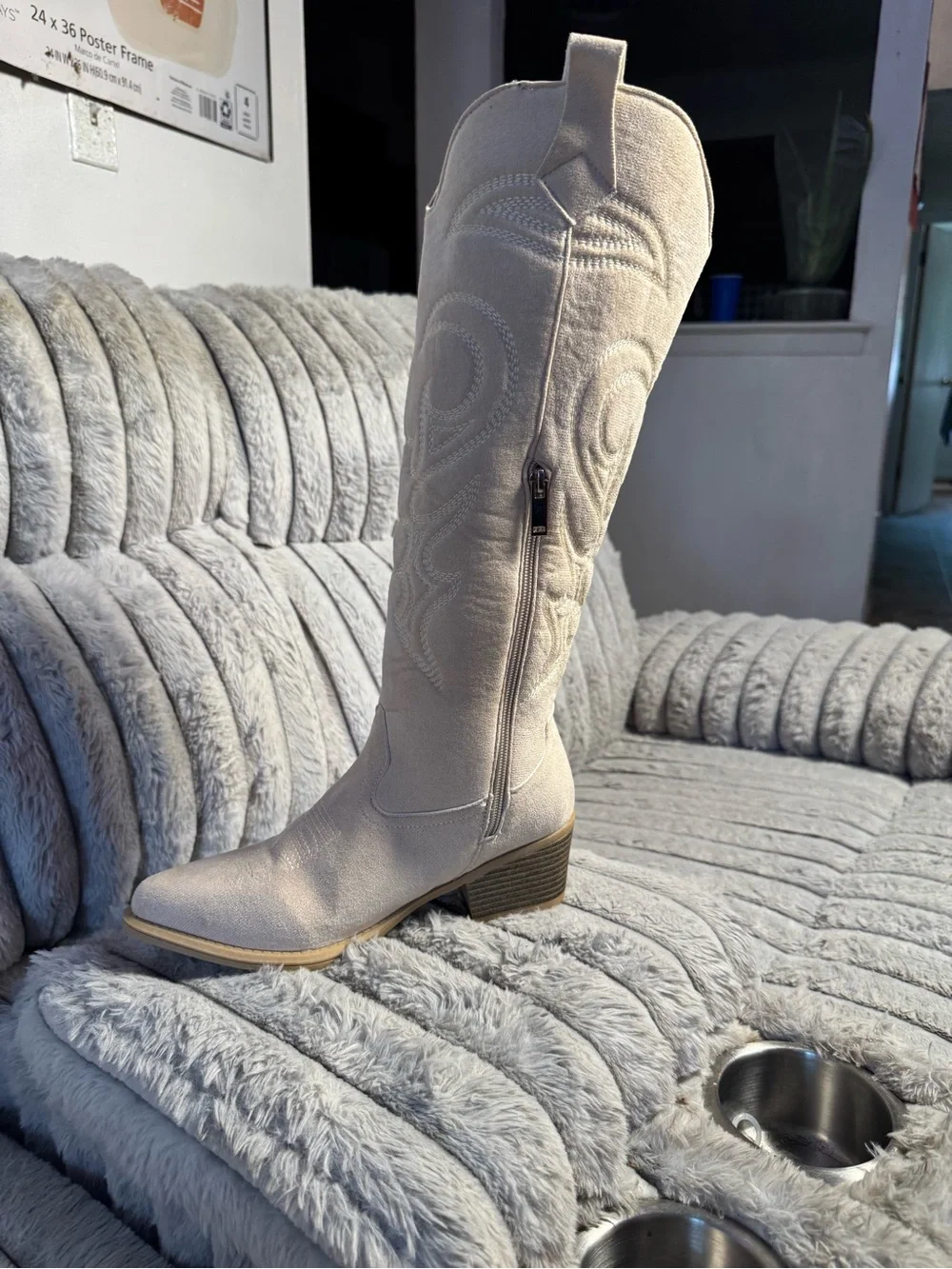 Over-the-Knee Western Boot in Cream Suede